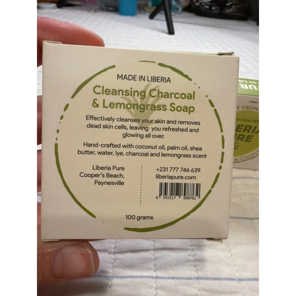 Liberia Pure Cleansing Lemongrass & Charcoal Soap Hand-Crafted Natural 100g‎ 3pk